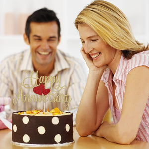 Topper para tarta de feliz aniversario en decoración Premium con purpurina dorada para eventos, bodas y aniversarios corporativos - Product Image 3