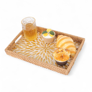 Handmade Rattan <b>Tray</b> Inlaid with Mother of Pearl for Simple Food Serving and Home <b>Table</b> Arrangement - Product Image 2