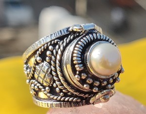 แหวนหมั้น925ละเอียดคลาสสิกสีเงินแท้พร้อมพลอยมุกสำหรับงานแต่งงานของขวัญงานปาร์ตี้หรืองานครบรอบ - Product Image 1