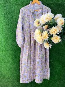 Nouvelle Collection haut imprimé fleuri robe en coton bio femme ample tenue de soirée décontractée longue robe tunique été formel coton indien - Product Image 6