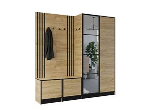 Armoire moderne avec lattes de miroir de siège | Ensemble de meubles de couloir COSTA 21 | Armoire de rangement d'entrée 211x205 cm de Pologne - Product Image 2