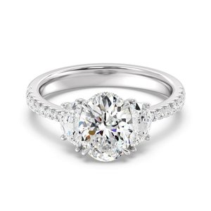 2 Ct Oval Solitaire Engagement <b>Ring</b> with Half <b>Moon</b> - Product Image 3