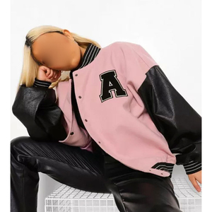 Chaquetas universitarias con logotipo de chenilla personalizado para mujer con cuerpo de lana, Mangas de cuero, chaqueta universitaria transpirable con letras para mujer - Product Image 3