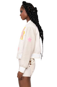 Chaqueta universitaria de algodón azul personalizada para mujer, chaqueta de béisbol acolchada con mangas largas para primavera y otoño, transpirable, OEM - Product Image 3