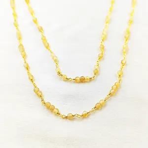 Citrine Gemstone Beaded Chain Gold Plated Wire Wrapped Faceted Rondelle Stone 3-3.5mm Rosary Beaded Chains Wholesale Suppliers