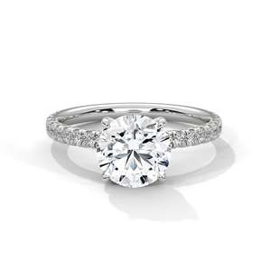 Bague de fiançailles solitaire ronde en diamant de laboratoire, or massif ou argent 925, sertissage pavé à 4 griffes, personnalisable 10K 14K 18K - Product Image 2