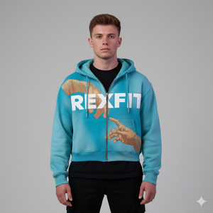 Sudadera con Capucha Azul Rey Nueva de 2026 con Cierre Completo y Estampado en el Pecho y las Mangas |   Sudadera con Capucha Estilo Urbano, Lavada y Desgastada por el Sol - Product Image 1