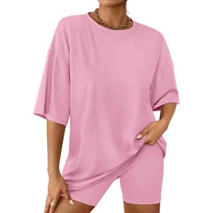 Conjunto de pijama de Modal de dos piezas de moda para mujer, pantalones cortos informales de manga corta con logotipo en la parte delantera, ropa para el hogar, conjunto de 2 piezas para mujer - Product Image 3