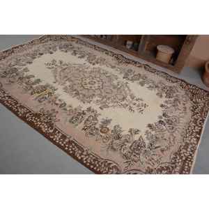 <b>Vintage</b> Turkish <b>Rug</b> Classic Beige Brown 5.6 X 8.7ft Large Area Wool Latex Patchwork for Hallway Rectangle for Bedside <b>Rug</b> - Product Image 3