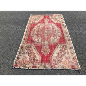 Tapis Oriental Vintage Large Zone Rouge Beige Laine Patchwork Design Rectangle Couloir Motifs 4.2 X 7.1ft 10mm Latex pour Adolescents - Product Image 1
