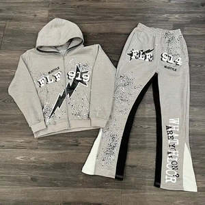 Fabricant de survêtement survêtement personnalisé en coton polaire lourd pantalon de survêtement et sweat à capuche sur chenilles ensemble de survêtement imprimé bouffant - Product Image 3