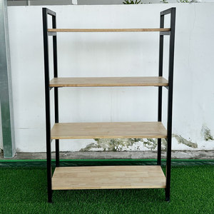 Étagère décorative GONY à 4 niveaux en bois de caoutchouc avec structure en fer KS68100, type sur pied pour salon, installation facile - Product Image 4