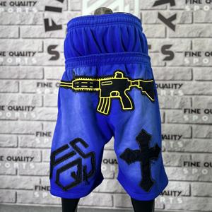 Pantalones cortos de sudor de lana 100% algodón para hombre Custom 300 GSM Sun Faded OEM desgastados con apliques bordados de estilo Hip Hop - Product Image 3