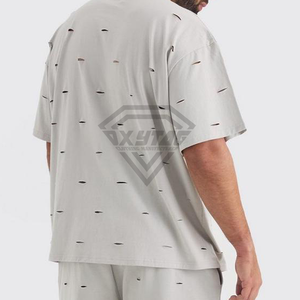 Bas quantité minimale de commande lourd 100% coton uni personnalisé t-shirt surdimensionné en détresse pour hommes blanc grande taille t-shirts pour hommes en détresse - Product Image 5