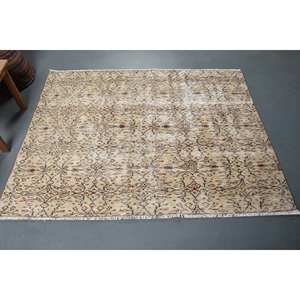 Tapis Vintage Turc Scandinave Beige Marron Patchwork Style 5.5X4.3 Pieds Classique Laine Latex Support pour Adolescent Couloir Décor - Product Image 1