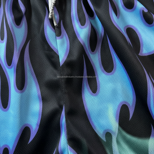 Shorts en maille pour hommes, séchage rapide, logo personnalisé OEM, imprimé graphique flamme, shorts d'entraînement de basketball d'été, vente en gros - Product Image 5