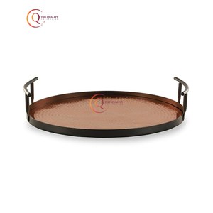Luxury Decorative Round Metal Serving Fruit Tray Antique Hammered <b>Copper</b> Plated Home Decor Trays for Wedding And Parties Supply - Product Image 3
