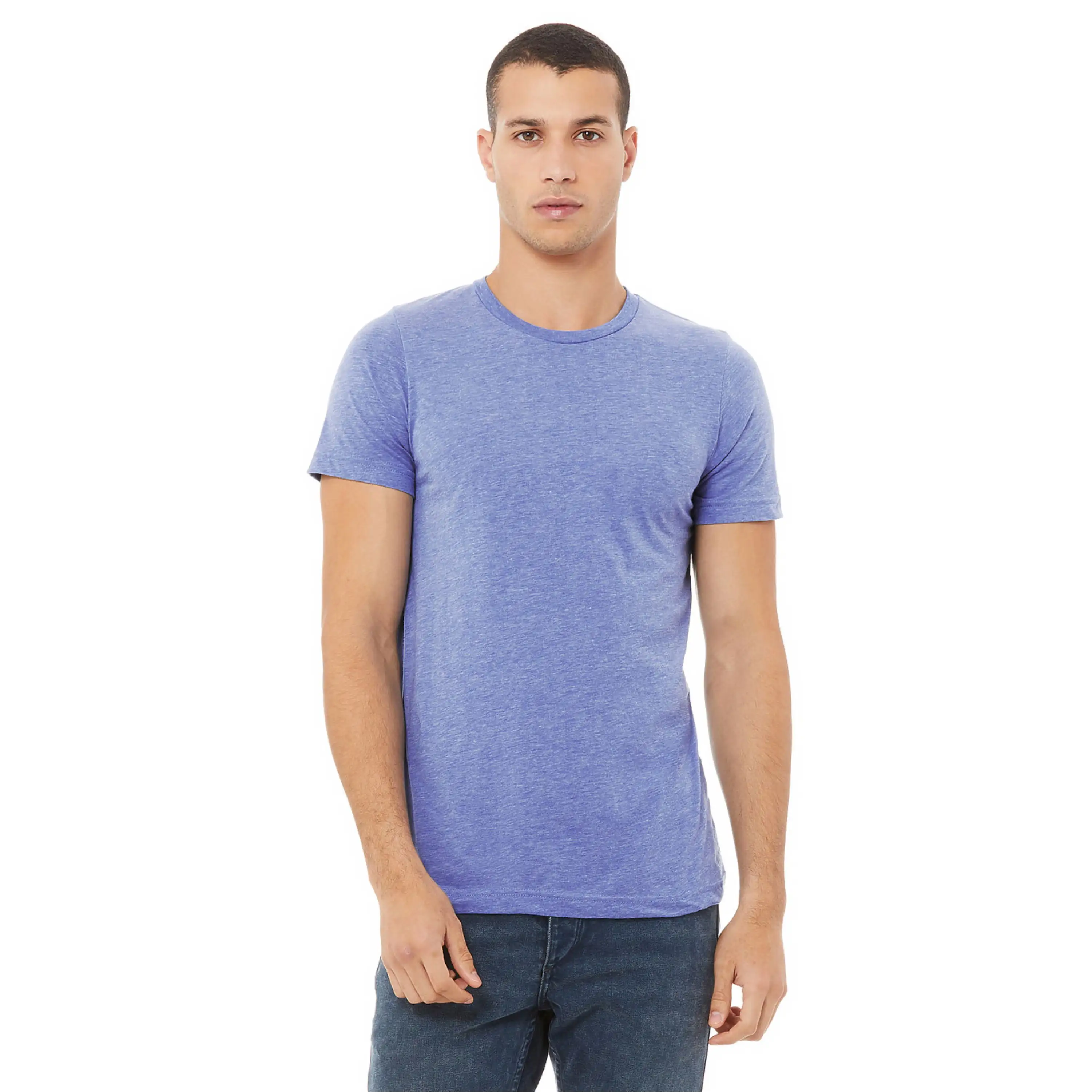 50% Poly 25% Airlume Combed and Ring Spun Cotton 25% Rayon 40 Single 3.8 oz Blue Unisex Triblend Short Sleeves T-Shirt