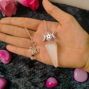 Selenita Lotus cadena péndulo Punto de piedra preciosa Natural radiestesia adivinación cristal radiestesia Reiki Chakra piedra curativa - Product Image 2