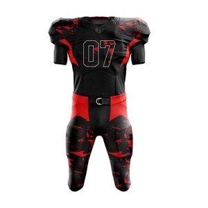 Conjunto de Uniforme de Fútbol Americano Personalizado en Camuflaje Negro y Rojo, Jersey Sublimado que Absorbe la Humedad, Pantalones Ajustados, Estilo para Adultos Hombres - Product Image 3