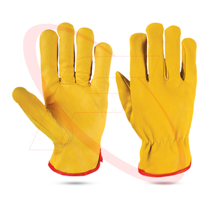 Guantes de conductor de cuero de vaca de Venta caliente con parte posterior elástica fruncida en color amarillo Guantes de trabajo de seguridad industrial para trabajadores - Product Image 1
