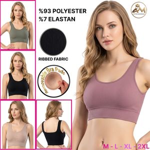 Bralette sin Varillas para Mujer, Acanalado, Ajuste Cómodo, con Relleno Extraíble, Transpirable, Estilo Top con Espalda en U - Product Image 1