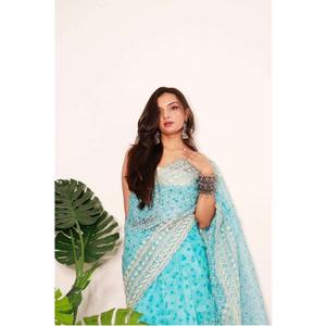 Sari en tissu organza pour fête de travail lourde, tenue traditionnelle indienne, idéal pour les événements spéciaux, qualité d'exportation - Product Image 1