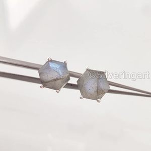 Pendientes de Botón para Mujer, Piedra Preciosa de Labradorita Natural, Piedra de Nacimiento Genuina, Joyería Hecha a Mano para Navidad, Pendientes de Botón de Plata de Ley 925 - Product Image 6