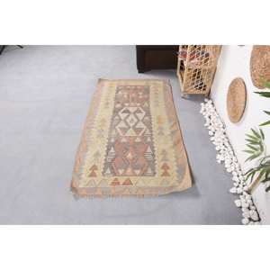 Alfombra Turca Vintage Bohemia Beige de Lana de 3X5 pies, Respetuoso con el Medio Ambiente, Área Grande Rectángulo Patchwork Patrón Abstracto Látex - Product Image 1