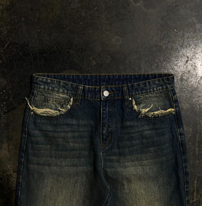 Pantalones de mezclilla desgastados bordados personalizados, ropa de calle personalizada, pantalones vaqueros de mezclilla acampanados vintage holgados de gran tamaño para hombres - Product Image 4