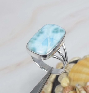 Women's Classic Style 925 Silver Larimar <b>Ring</b> Elegant Gemstone Statement Jewelry for <b>Wedding</b> Engagement Anniversary - Product Image 1