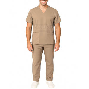 Costume de gommage à séchage rapide avec haut décontracté et pantalon à coupe droite Costume de gommage deux pièces avec haut à col en V et tissu respirant - Product Image 4
