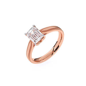 Anillo solitario vintage con diamante de laboratorio de corte esmeralda y bordado milgrain de 1.02 ct en oro amarillo, blanco y rosa de 9K - Product Image 1