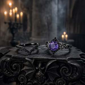 Jeulia Until Death Purple Rose Cut Hexagon Bat Wing Fashion <b>Ring</b> <b>Set</b> - Product Image 2
