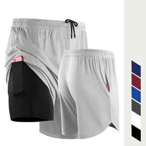 Shorts de course décontractés pour hommes 2 en 1 en maille à lacets, séchage rapide, respirant, écologique, entraînement, gym, fitness, sport - Product Image 3