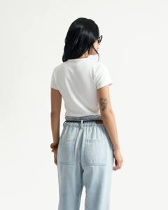 Camiseta Casual de Verano para Mujer, Manga Corta, Cuello Redondo, Bordado, Corte Regular, 100% Algodón, Secado Rápido, Transpirable, Color Sólido, Routine VN - Product Image 3