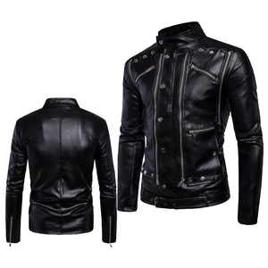 Veste de motard slim fit en cuir véritable pour homme, style vintage, effet vieilli, veste de moto, vêtement d'extérieur tendance pour l'hiver, imperméable et coupe-vent - Product Image 1