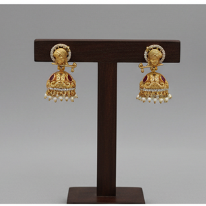 Boucles d'oreilles de bijoux de temple en or mat royal Boucles d'oreilles ethniques indiennes exquises parfaites pour les mariages nuptiaux et les festivals - Product Image 4