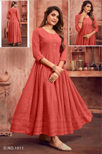 Costume Anarkali tendance et magnifique en véritable rayonne avec broderie sur toute la surface, parfait pour la saison des mariages - Product Image 4