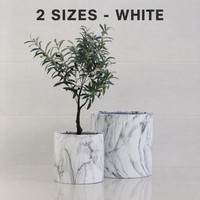 Grand pot de fleurs rond en marbre, ciment et fibre de verre, pour extérieur, jardin, maison, décoration, léger, avec trou de drainage