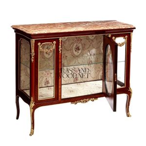Aparador de Madera de Lujo con Tapa de Mármol, Vitrina Central Ovalada de Cristal, Adornos de Latón, Estilo Clásico Francés - Product Image 3