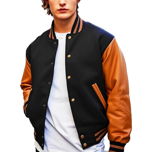 Chaqueta universitaria de lana para hombre, chaquetas universitarias de béisbol con manga de cuero OEM, chaqueta universitaria con cuello redondo y botones para hombre - Product Image 1