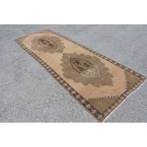 Alfombra de lana turca Vintage marrón Beige de 39x109 pies tejido plano patrón de retazos alfombra de sala de estar látex para decoraciones del hogar - Product Image 2