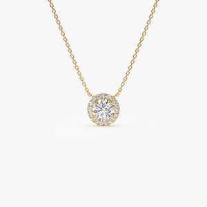 VVS2 D Color 0.90 ctw 14K Solid Gold Halo Setting Round Brilliant Cut Lab Grown Diamond Fine Jewelry Necklace for Anniversary - Product Image 1