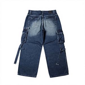 กางเกงยีนส์คาร์โก้ทรงหลวมสไตล์ฮิปฮอป Y2K สำหรับผู้ชาย เอวกลาง ทรงวินเทจ สีดำฟอก ขากว้าง ใส่สบาย เหมาะสำหรับฤดูใบไม้ร่วงและฤดูหนาว มีซิป - Product Image 2