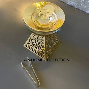 Quemador de incienso decorativo para el hogar Quemador de incienso de metal de calidad de lujo Servidor de vajilla de color dorado con bandeja - Product Image 4