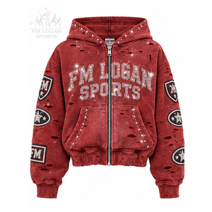 เสื้อฮู้ดดี้ปักลายเพชรแบบดิสเทรส ผ้าฝ้ายฟลีซ 100% มีกระเป๋า  รักษ์โลก ระบายอากาศได้ดี ใส่ได้ทั้งชายและหญิง สำหรับฤดูหนาว - Product Image 1