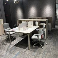 Table de travail de bureau pour 2 personnes avec étagère de rangement et écran