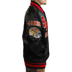 Veste universitaire en Satin noir et rouge pour hommes Patchwork Baseball Bomber vêtements d'extérieur Streetwear mode manteau léger - Product Image 3