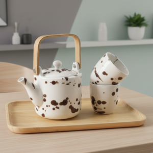 Ensemble de théière en porcelaine durable de qualité supérieure 3460999SETB-0.5, design nordique, 2 tasses et passoire, théière de 500 ml et tasse à thé de 150 ml - Product Image 2